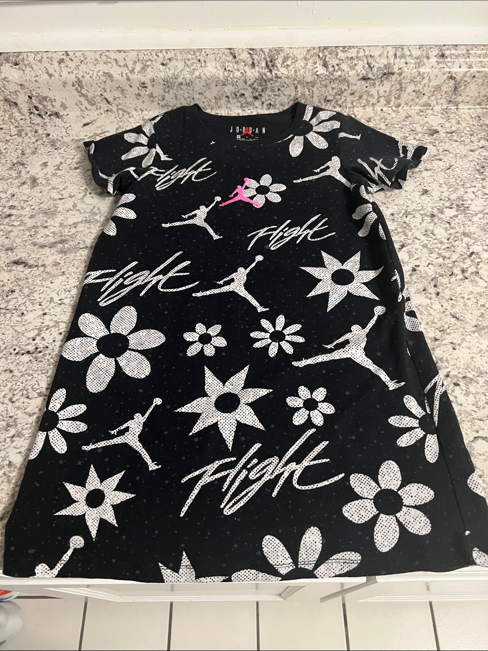 Jordan Black Dress with White Floral Print and Pink Jumpman